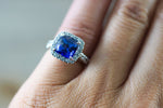 18k White Gold Cushion Cut Exotic Tanzanite Cushion Diamond Halo Promise Ring