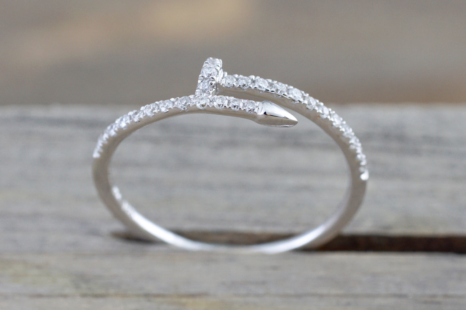 14k Solid White Gold Diamond Nail Fashion Ring Band Dainty Stackable Stacking - Brilliant Facets