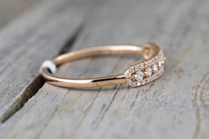 18k Rose Gold Diamond Vintage Classic Pave and Single Prong Band Ring Wedding