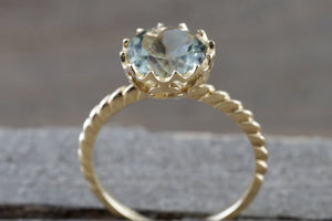 Mandi 14kt Yellow Gold 8mm Round Green Amethyst Engagement Ring Vintage February Birthstone