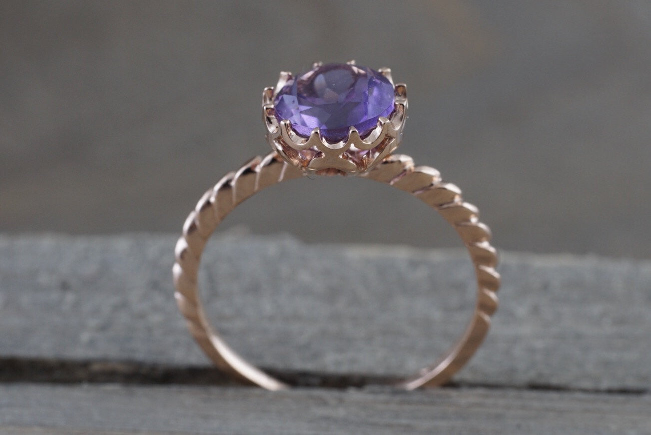 Mandi Amethyst 14k Rose Gold 7mm Round Purple Engagement Ring February Birthstone