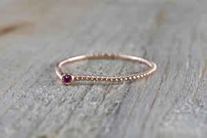 14k Rose Gold Round Cut Pink Sapphire Bezel Fashion Ring Rope Design Band