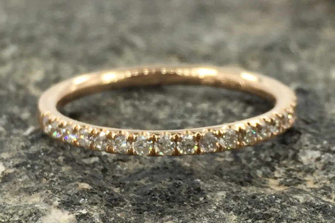 14k Rose Gold Dainty Thin Diamond Engagement Wedding Band Ring Brilliant Cut - Brilliant Facets