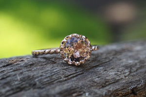 Mandi 9mm Morganite 14k Rose Gold Round Diamond Halo Engagement Ring Crown Vintage