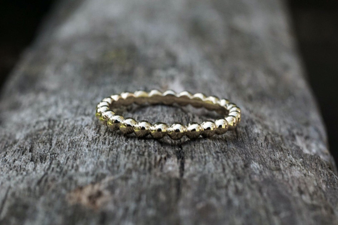 14kt Solid Yellow Gold 2mm Twined Bead Ball Rope Stackable Ring Band Wedding Engagement