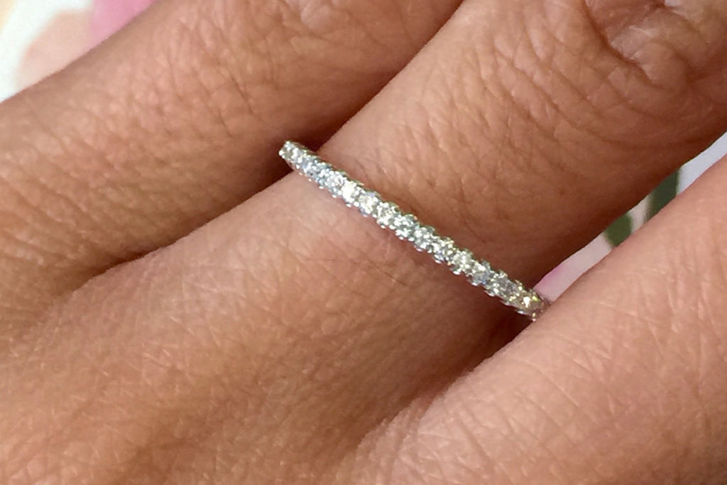 18k White Gold Dainty Thin Diamond Eternity Band Brilliant Cut