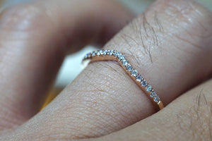 14k Rose Gold V Groove Curve Dainty Thin Diamond Wedding Engagement Band Brilliant Cut Ring - Brilliant Facets