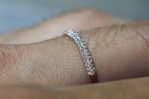 14k Rose Gold Micro Pave Dome Design Dainty Thin Diamond Engagement Band Brilliant Cut - Brilliant Facets