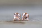 14k Solid Rose Gold Cushion Cut Pink Peach Morganite Earring Studs Post Push Back Square Post Stud - Brilliant Facets