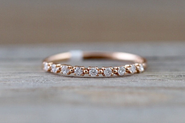 14kt Rose Gold Thin Diamond Ring Band Wedding Engagement Stack Dainty