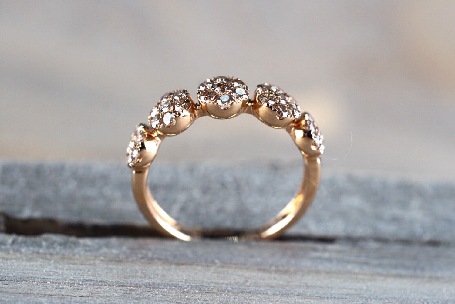 18k Rose Gold Diamond 5 Stone Halo Ring