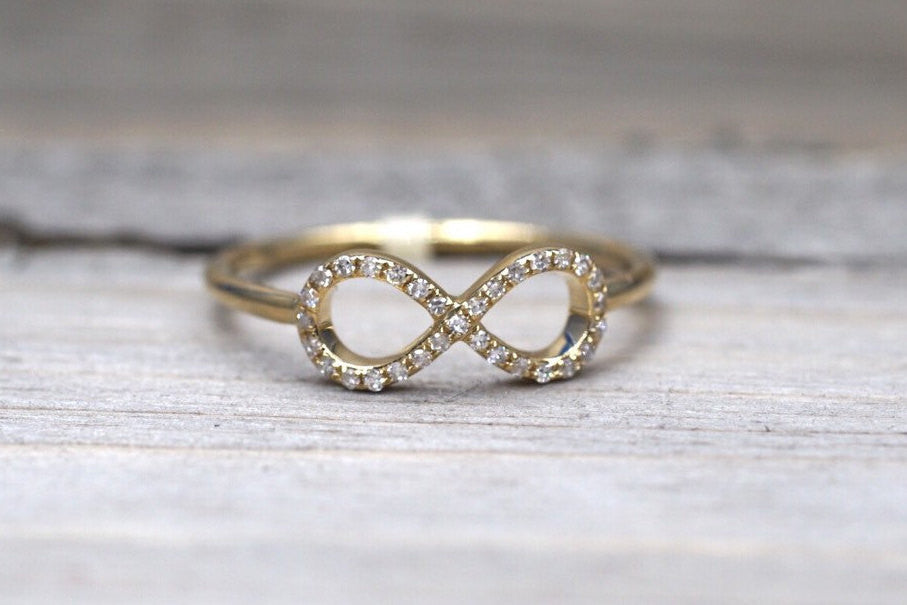 14k Yellow Gold Diamond Pave Polished Infinity Love Symbol Ring Band