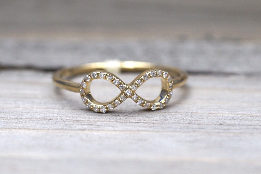 14k Yellow Gold Diamond Pave Polished Infinity Love Symbol Ring