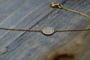 14k Solid Yellow Gold Round Circle Disk Pave Diamond Bracelet Dainty - Brilliant Facets