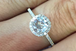 18k White Gold Round White Topaz Halo Diamond Engagement Promise Ring Anniversary