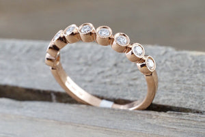 14k Rose Gold Diamond Vintage Milgrain Bezel Full Eternity Band Ring Wedding Engagement - Brilliant Facets