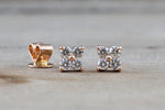 14k Rose Gold 4 Diamond Flower Clover Earring Studs Stud - Brilliant Facets