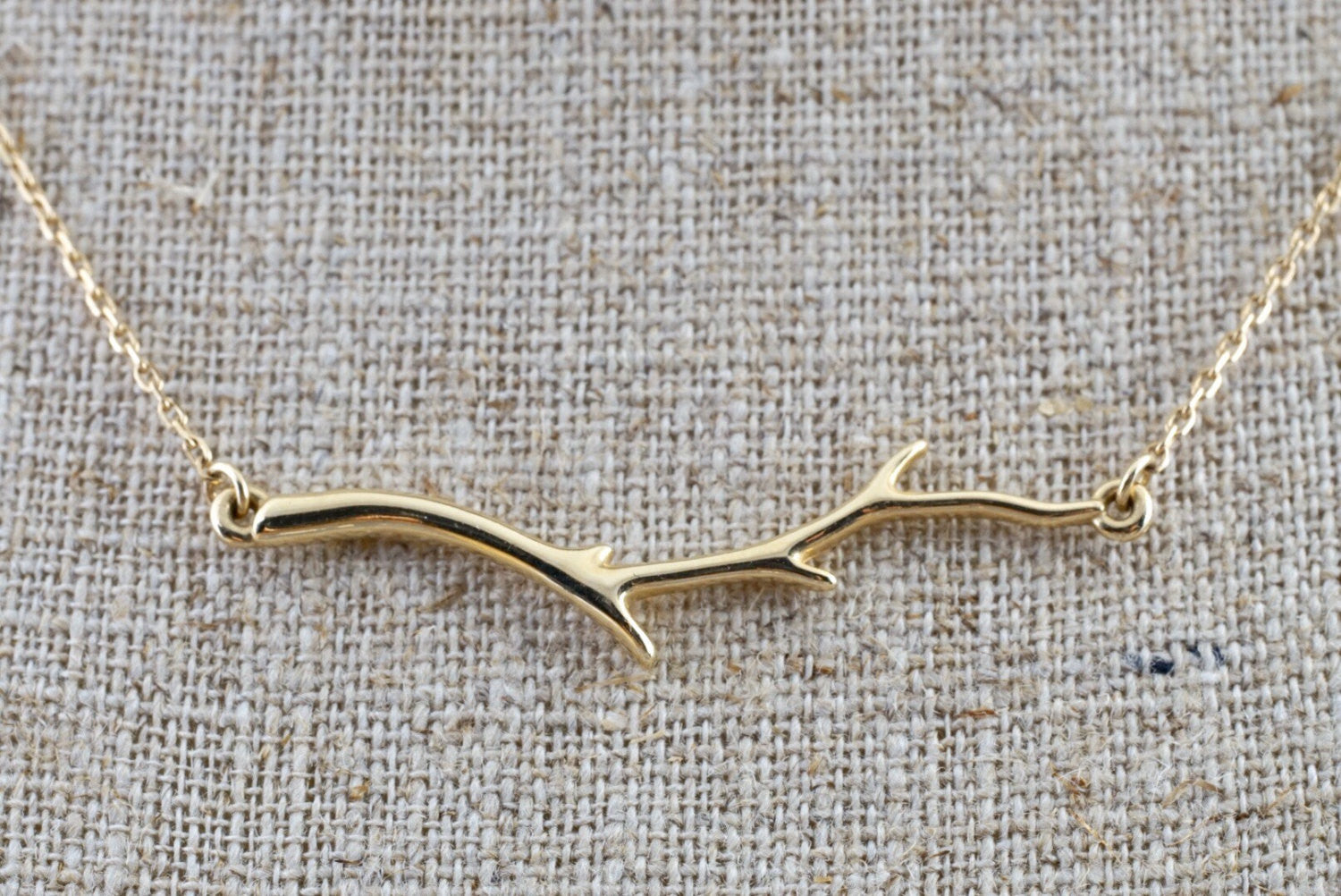 14k Yellow Gold Branch Necklace Pendant Leaf