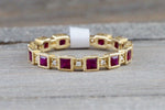 14k Yellow Gold Square Princess Cut Red Ruby Eternity Gemstone Diamond