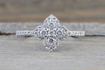 14kt White Gold Diamond Hammered Royal Clover Ring Crown Vintage Shamrock Leaf