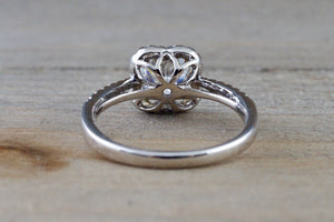 14k White Gold Cushion Moissanite Diamond Halo Engagement Promise Ring 6.5mm - Brilliant Facets
