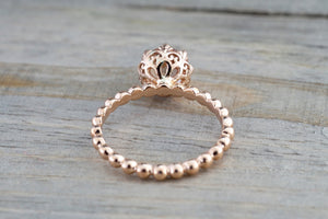 BelAir 14k Rose Gold Round 7mm Morganite Pinkish Engagement Ring Crown Vintage Design Diamonds