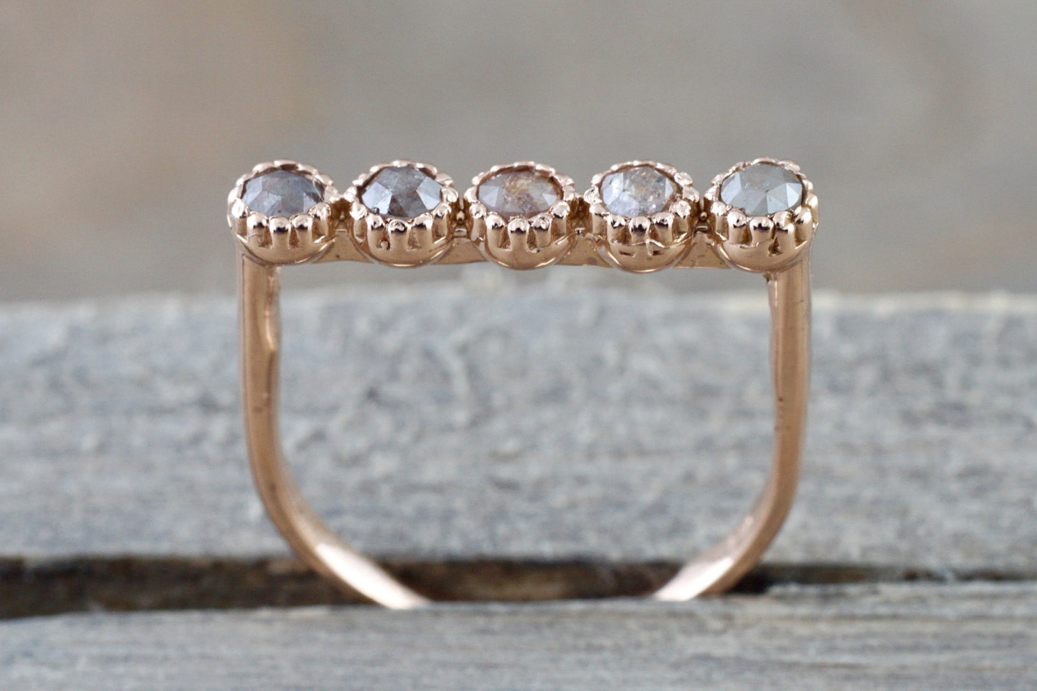 14kt Rose Gold Rose Cut Diamond Ring Band Square Design Engagement Stack Dainty