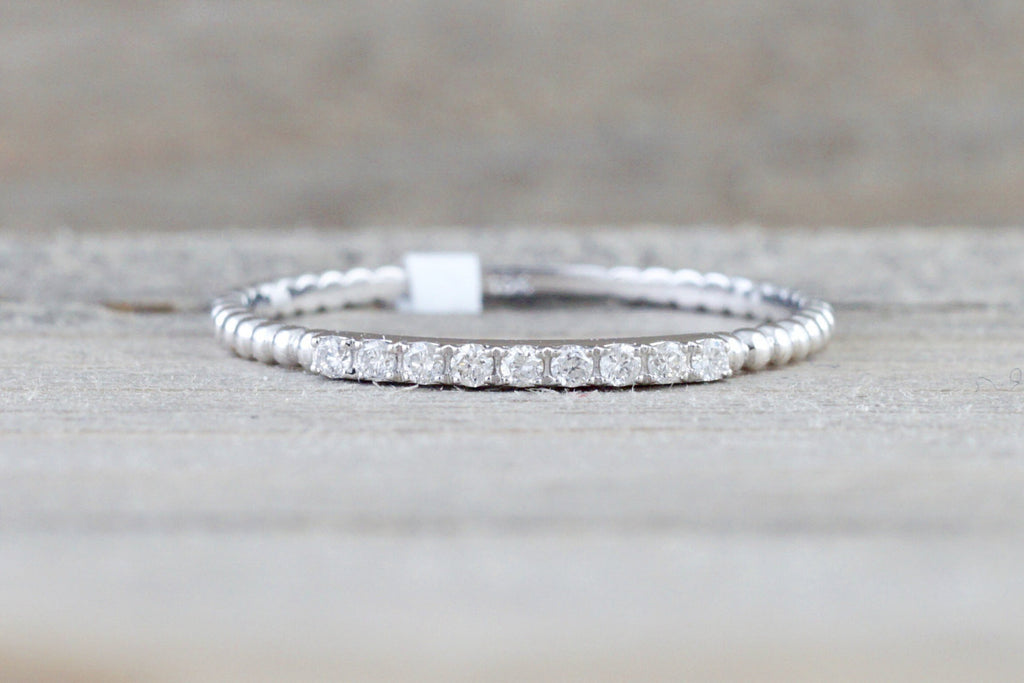 14kt White Gold Thin Diamond Ring Band Wedding Engagement Stack Dainty