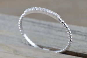 14kt White Gold Thin Diamond Ring Band Wedding Engagement Stack Dainty