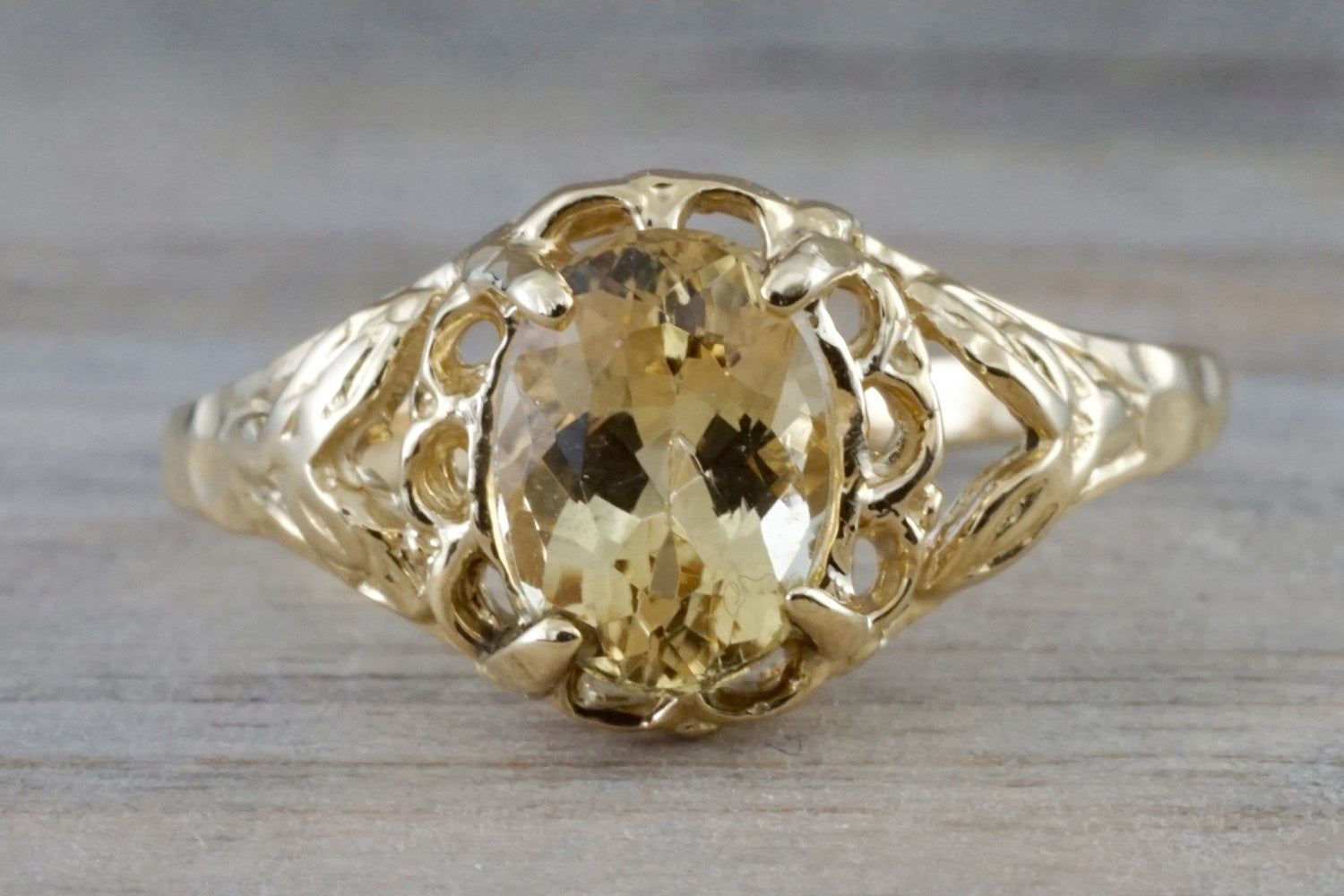 Oval Art Deco Promise Ring 14k Yellow Gold Oval Imperial Topaz