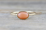 14k Solid Yellow Gold Oval Bezel Natural Pink Coral 0.39 carats Band Ring - Brilliant Facets