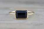 14k Yellow Gold Black Spinel 1.24 carats Rectangle Square Bezel Band Ring Stackable