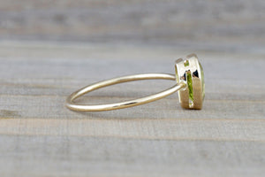 0.83 carats Green Peridot set on Solid 14k Yellow Gold Pear Shape Bezel Band Ring - Brilliant Facets