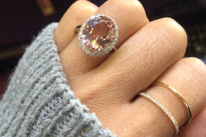 14k Rose Gold Oval Morganite Diamond Halo Ring 11x9mm - Brilliant Facets