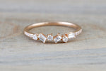 14k Rose Gold Dainty Baguette Cut Rectangle Diamond Band Stackable Design Classic Twist - Brilliant Facets