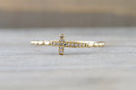 14kt Solid Gold Diamond Sideways Cross Ring Side Ways Rope Bead Band