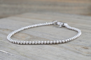 14k White Gold Bead Ball Diamond Cut Bracelet Dainty Love Gift Fashion - Brilliant Facets