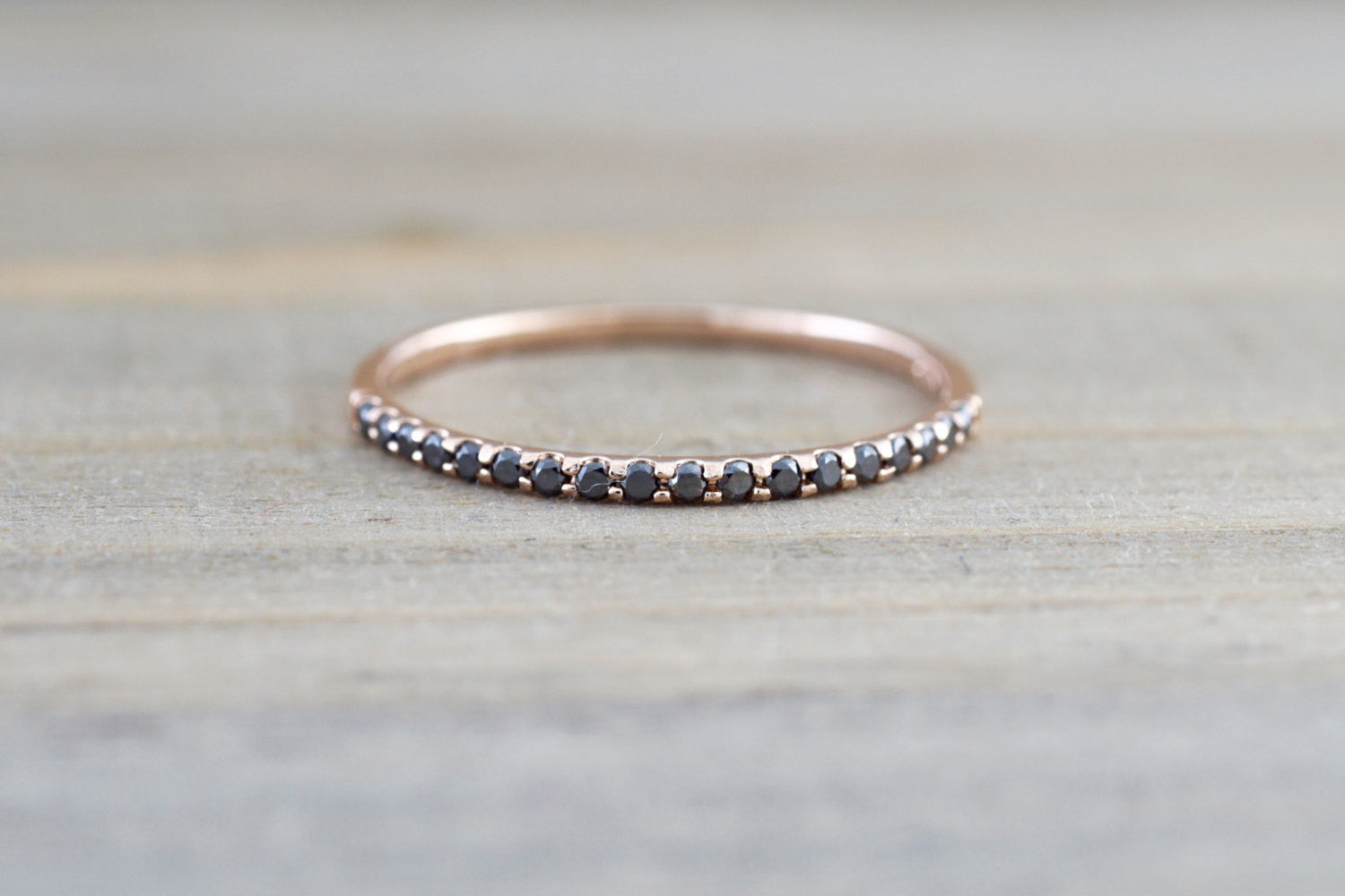 14k Rose Gold Black Micro Pave Diamond Band Ring - Brilliant Facets