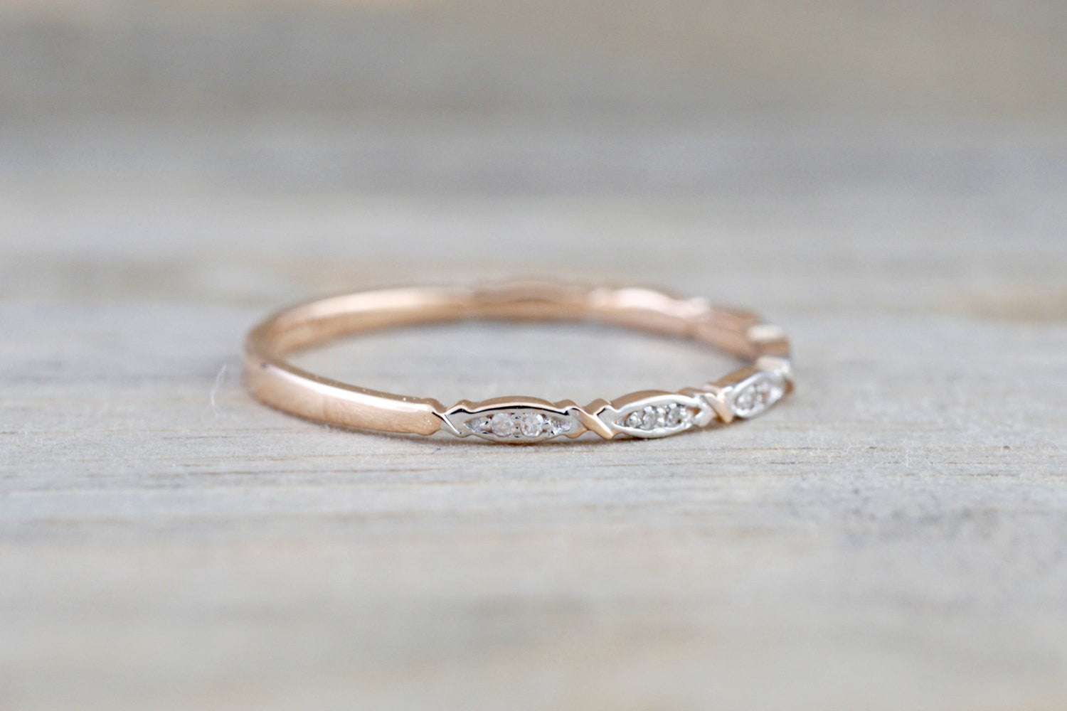 14k Rose Gold Diamond Engagement Pave Stackable Stacking Promise Ring Anniversary - Brilliant Facets