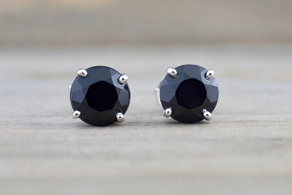 14k Solid White Gold Black Onyx Earring Studs Post Push Back Square - Brilliant Facets