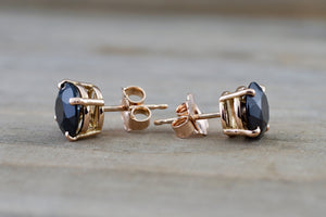 14k Solid Rose Gold Black Onyx Earring Studs Post Push Back Square - Brilliant Facets