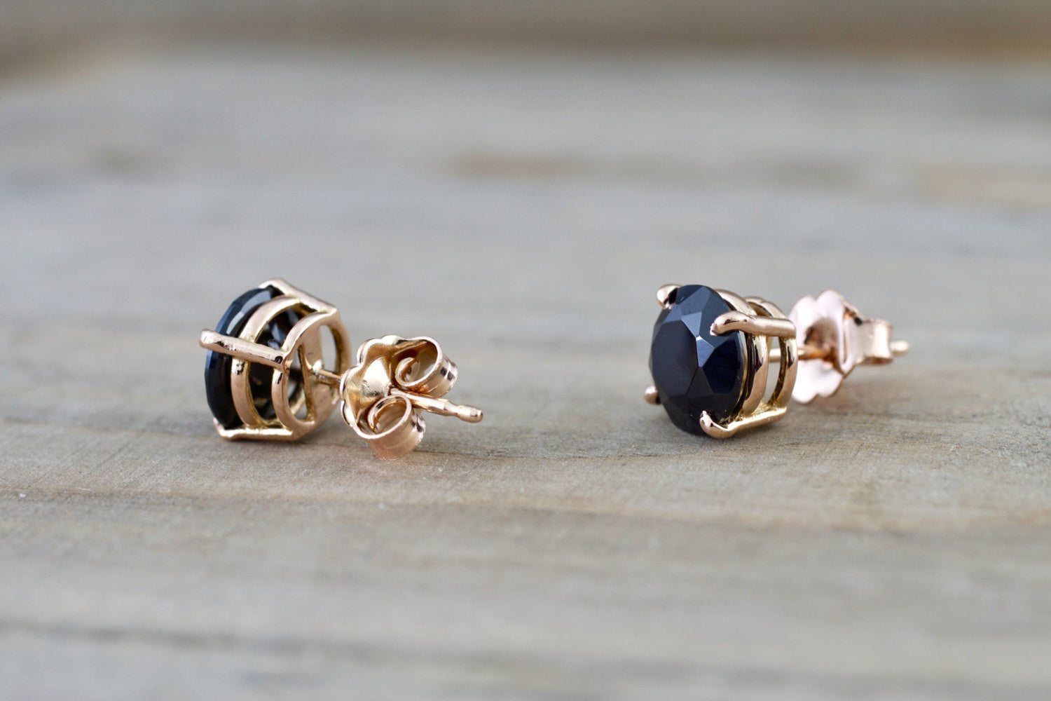 14k Solid Rose Gold Black Onyx Earring Studs Post Push Back Square - Brilliant Facets