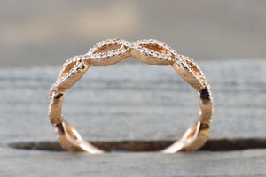 3/4 14k Rose Gold Diamond Pave Infinity Stackable Ring Band Wedding Promise Anniversary