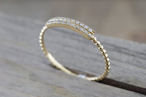 14 Karat Yellow Gold Dainty Double Row Diamond Bead Band Ring - Brilliant Facets