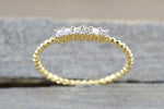 18 Karat Yellow Gold Dainty Princess Cut Diamond Bead Band Wedding Anniversary Love Ring Band Vintage Thin Bead