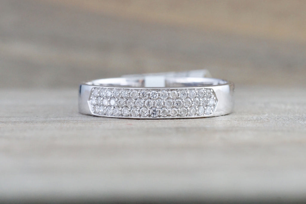 18k White Gold Pave Flat Band Stackable 3.2mm