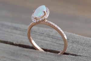 14k Rose Gold Marquise Fire Opal Diamond Halo Engagement Ring - Brilliant Facets