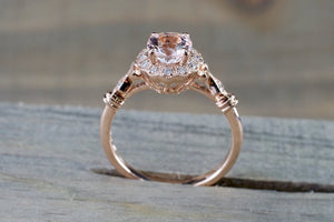 14k Rose Gold Dainty Round Morganite Diamonds Ring - Brilliant Facets