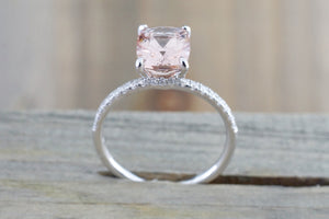 14k White Gold Cushion Cut Morganite Diamond Ring Under Halo - Brilliant Facets