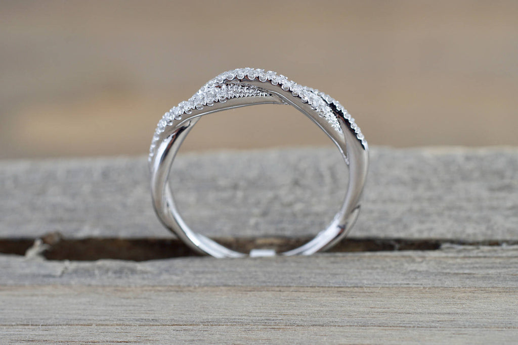 14k White Gold Diamond Pave Rope Twist Curve Stackable Ring Band RR010 ...